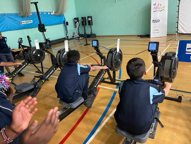 Leigh Academy Ebbsfleet students seen participating in a Rowing Competition at Sir Joseph Williamson's Mathematical School in Rochester.