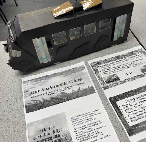 Photo showing a model of a new form of transportation developed by Years 7 and 8 students, as part of British Science Week 2024.